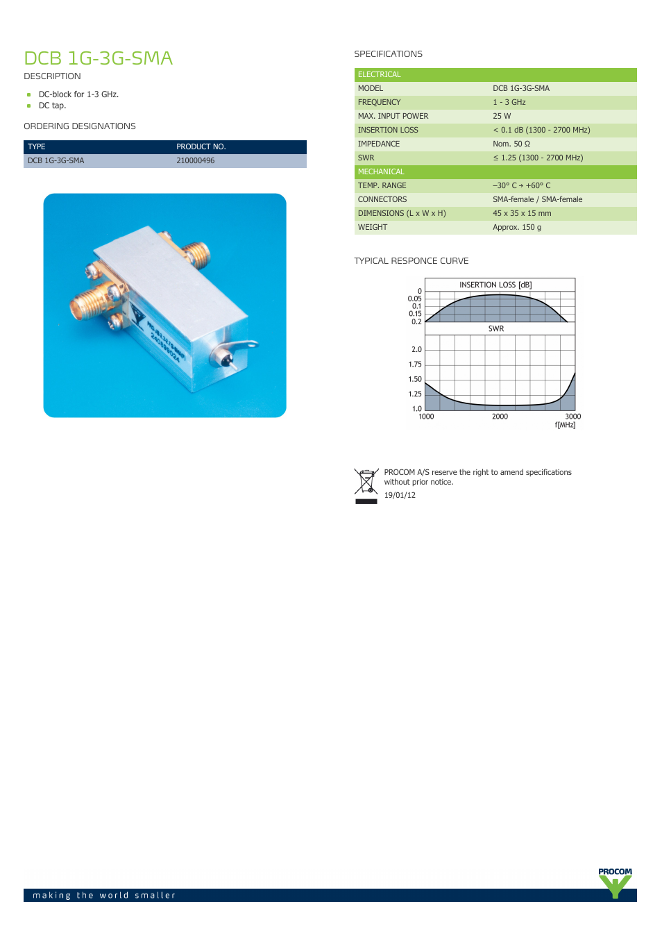 Procom DCB 1G-3G-SMA User Manual | 1 page