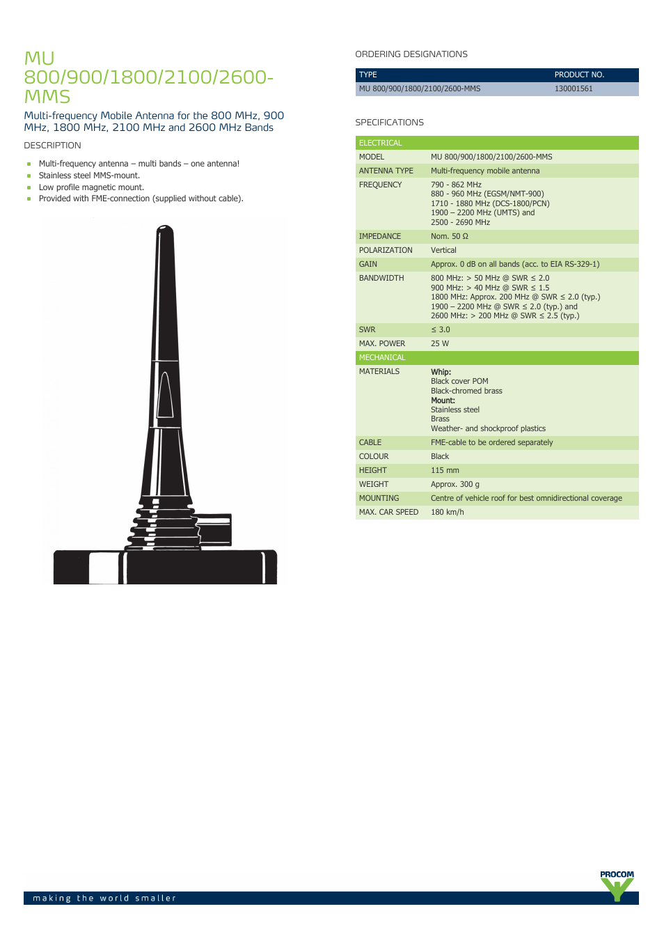 Procom MU 800-900-1800-2100-2600-mms User Manual | 2 pages