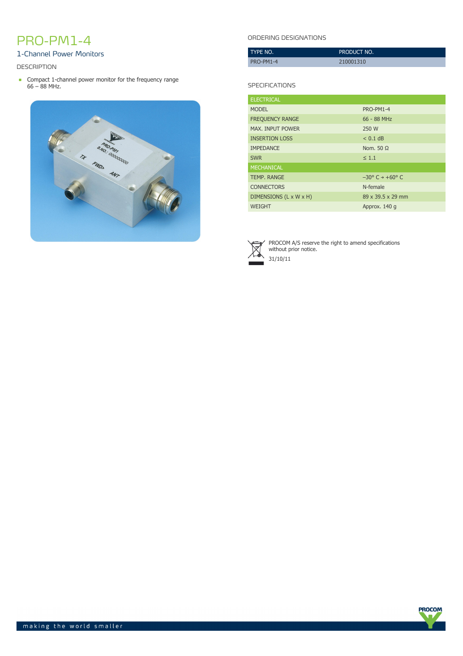 Procom PRO-pm1-4 User Manual | 1 page