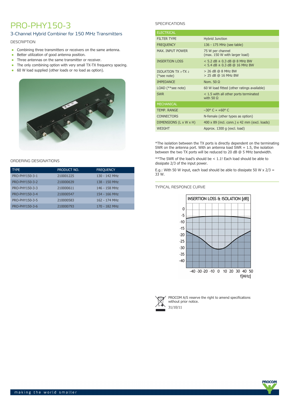 Procom PRO-phy150-3 User Manual | 1 page