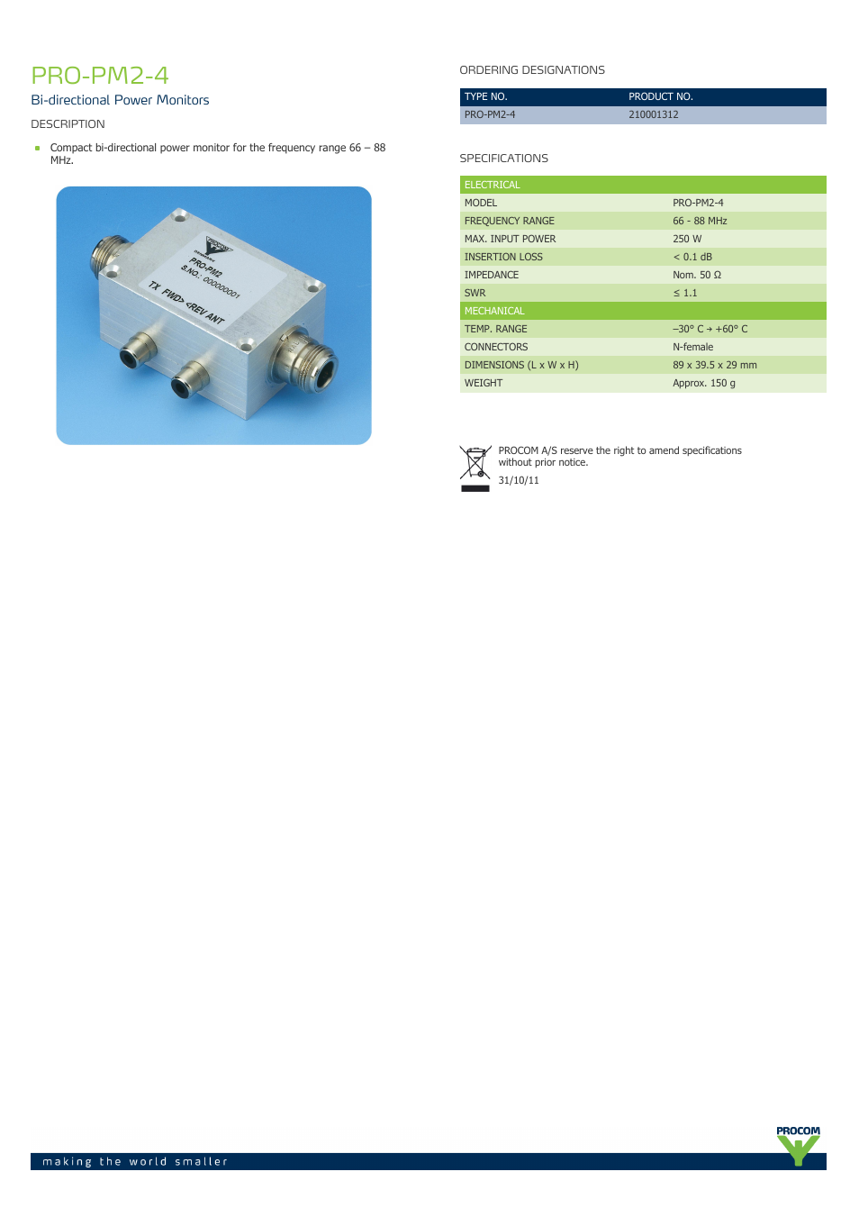 Procom PRO-pm2-4 User Manual | 1 page