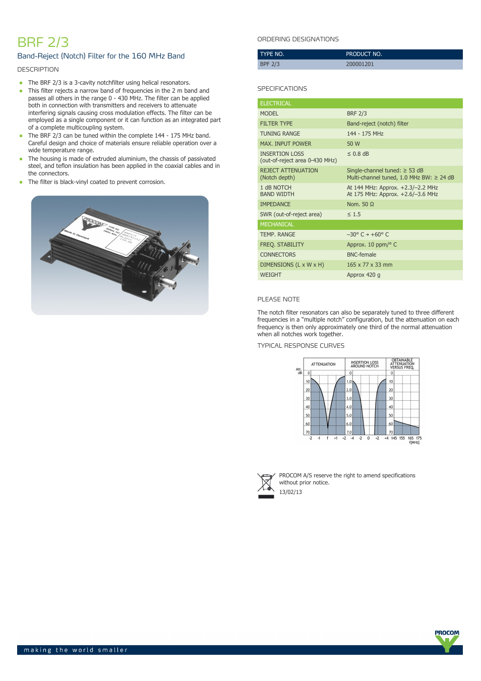 Procom BRF 2-3 User Manual | 1 page