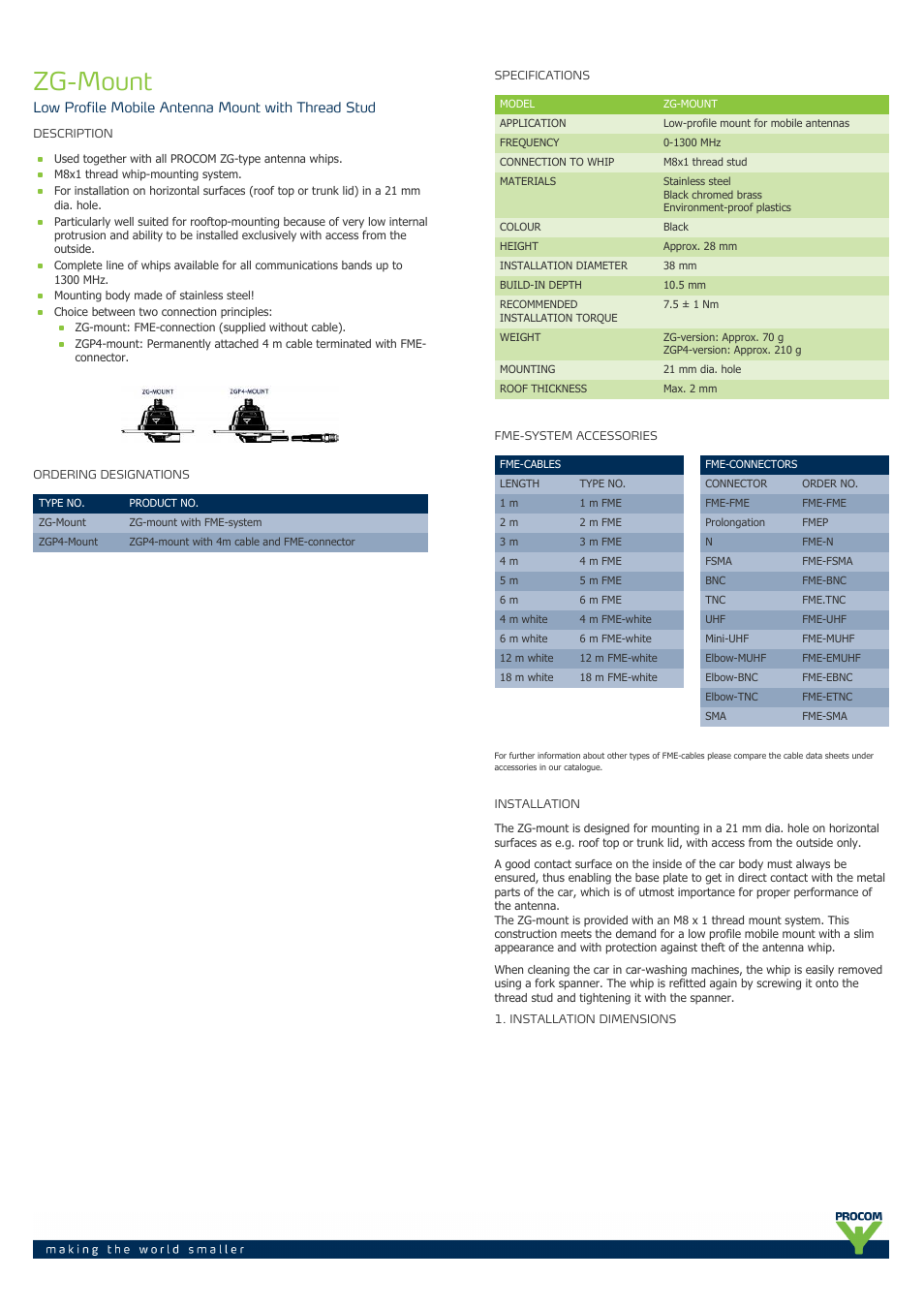 Procom ZG-Mount User Manual | 2 pages