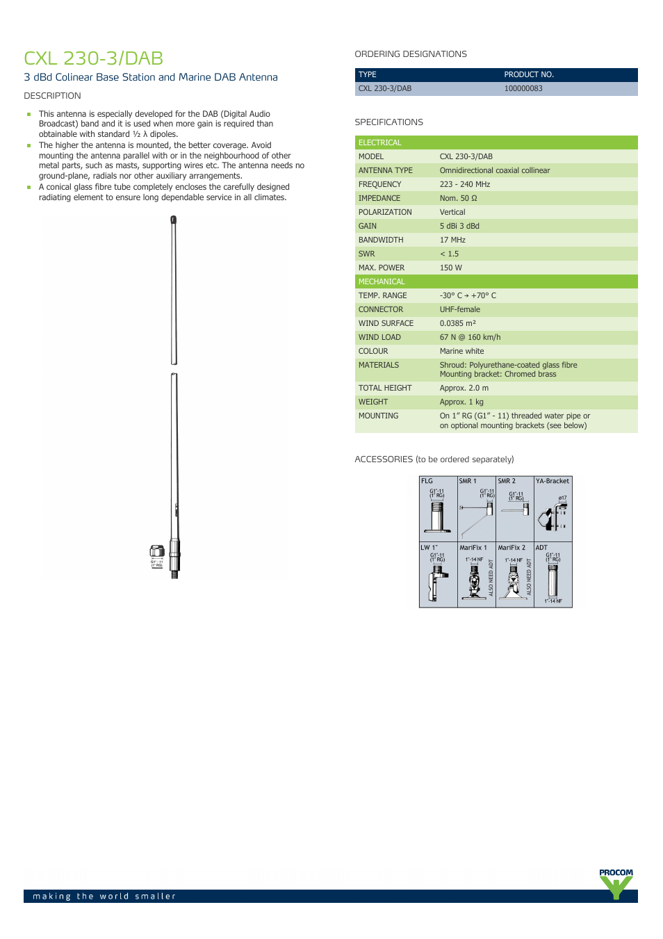 Procom CXL 230-3-DAB User Manual | 2 pages