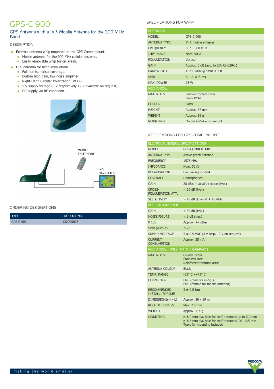 Procom GPS-C 900 User Manual | 2 pages