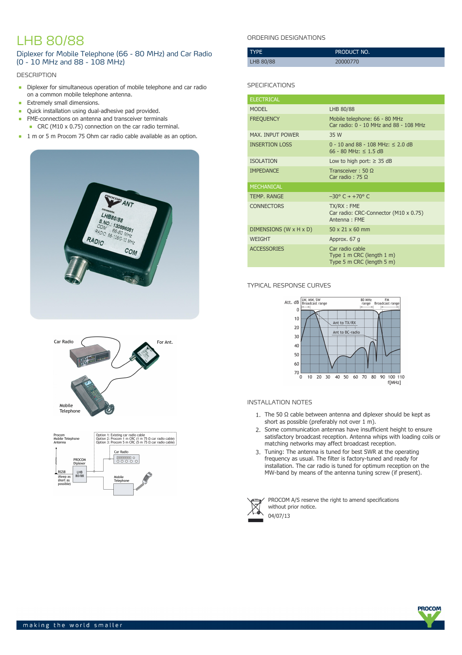 Procom LHB 80-88 User Manual | 1 page