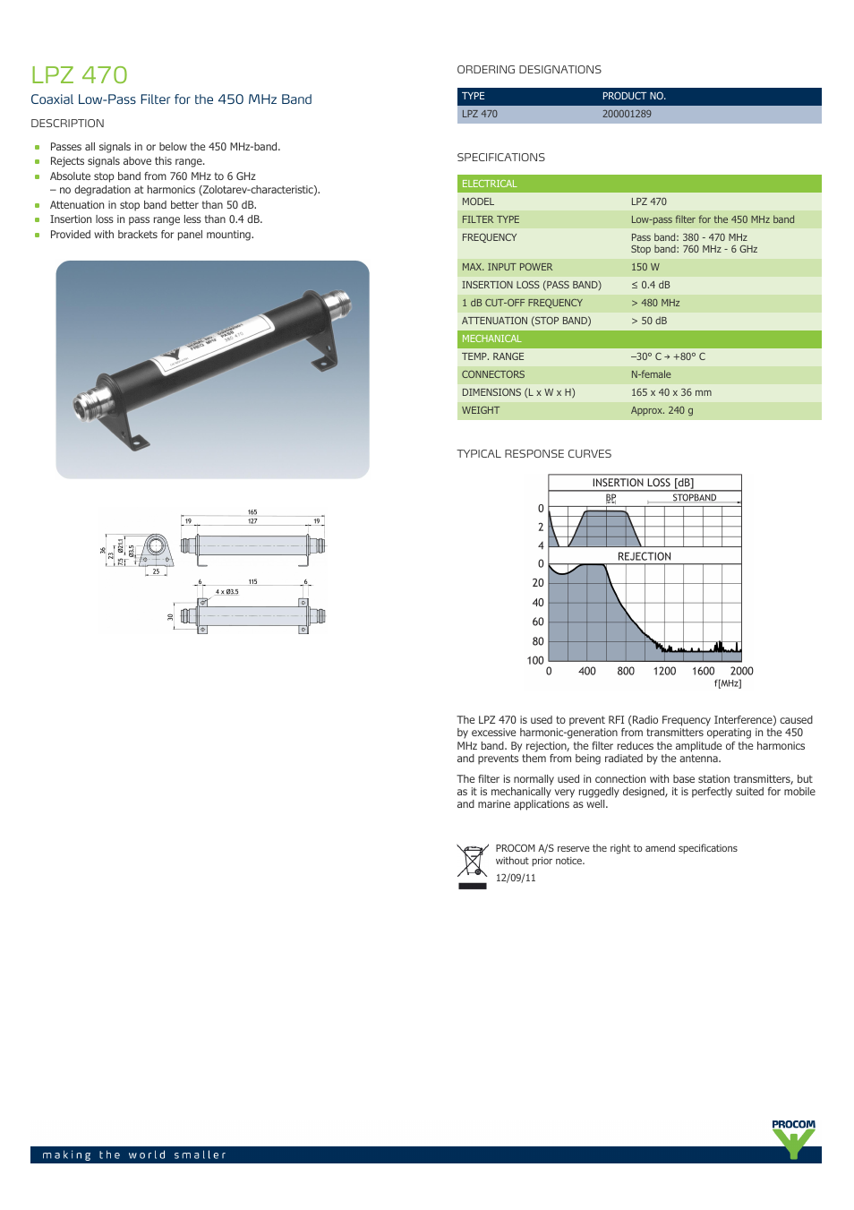 Procom LPZ-470 User Manual | 1 page