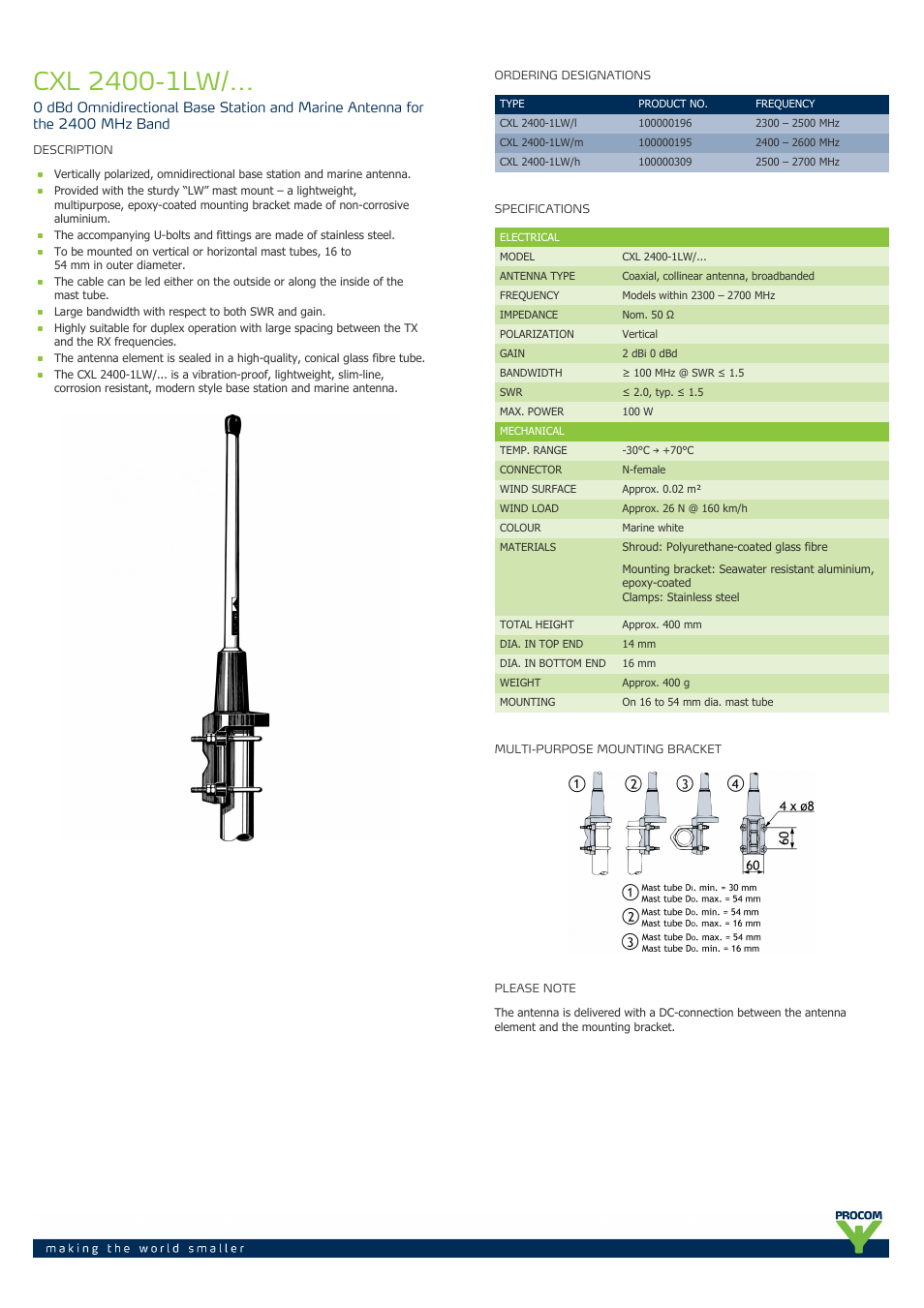 Procom CXL 2400-1LW-... User Manual | 2 pages