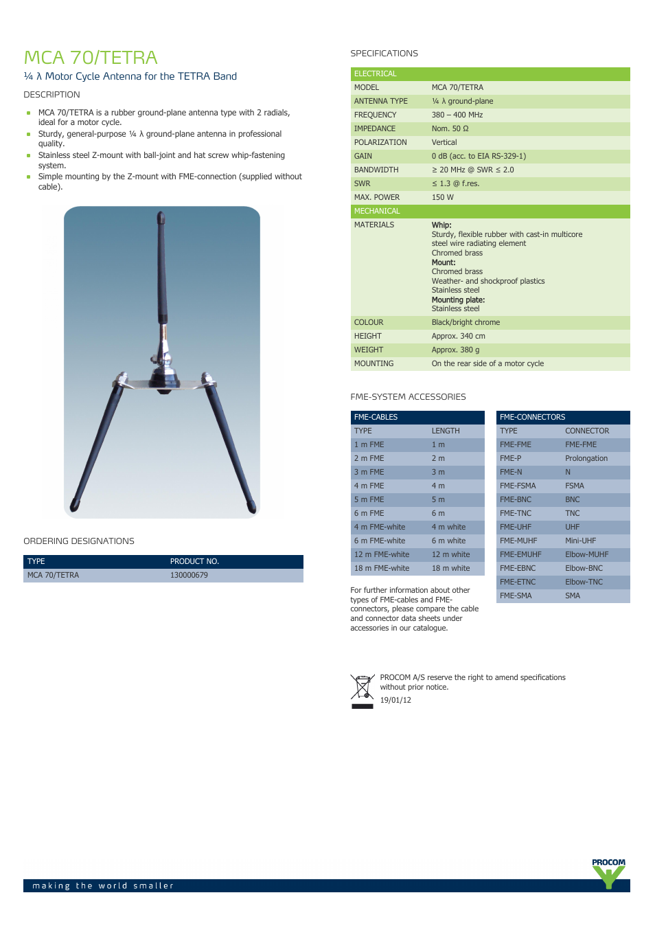 Procom MCA 70-tetra User Manual | 1 page