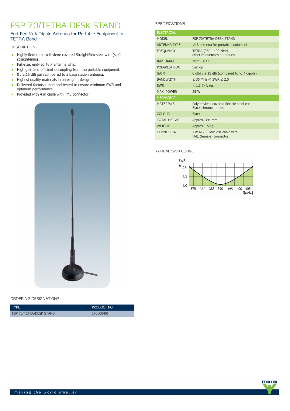 Procom FSP 70-tetra-desk-stand User Manual | 2 pages