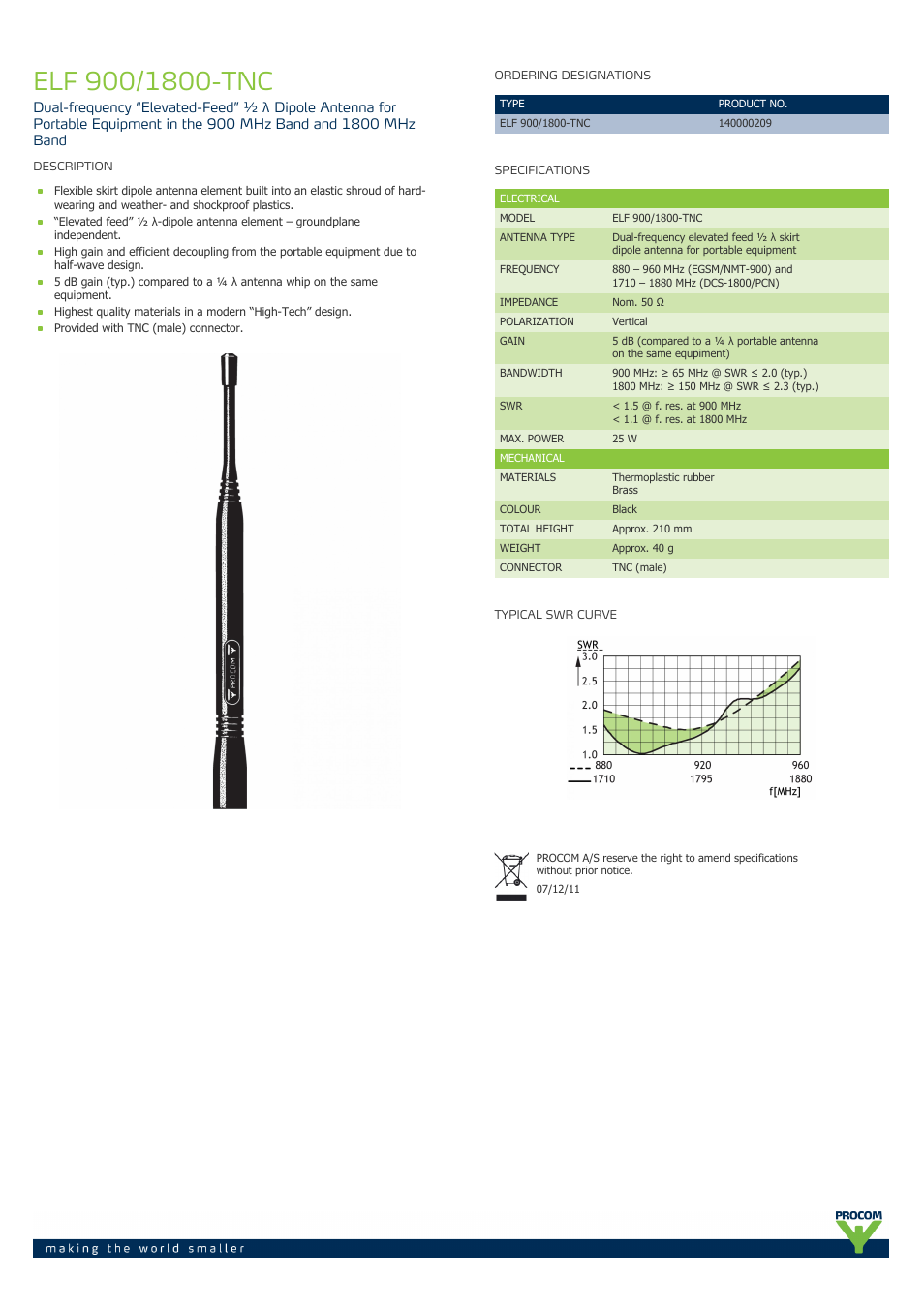 Procom ELF 900-1800-tnc User Manual | 1 page