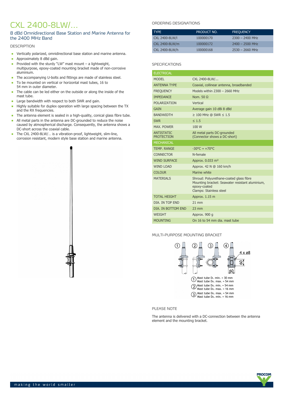 Procom CXL 2400-8LW-... User Manual | 2 pages