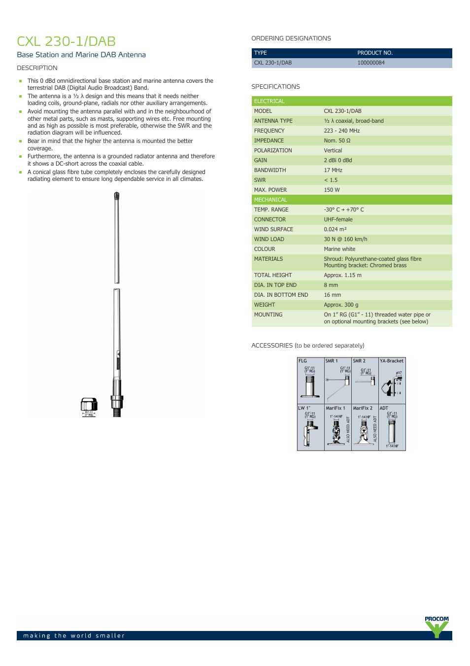 Procom CXL 230-1-DAB User Manual | 2 pages
