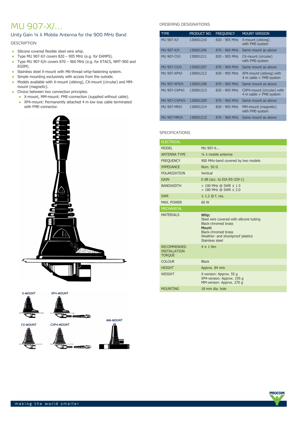 Procom MU 907-x-... User Manual | 2 pages
