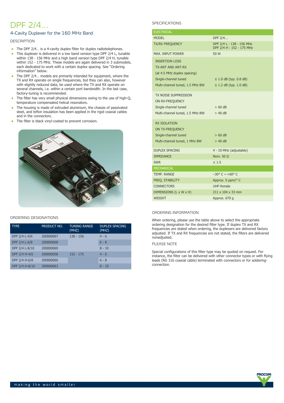 Procom DPF 2-4... User Manual | 2 pages