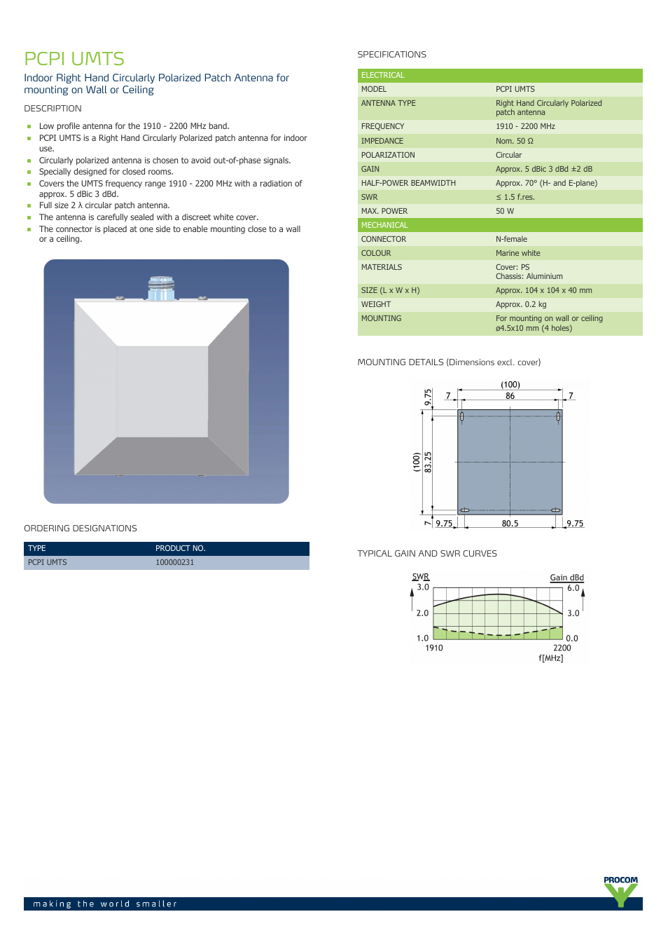 Procom PCPI UMTS User Manual | 2 pages