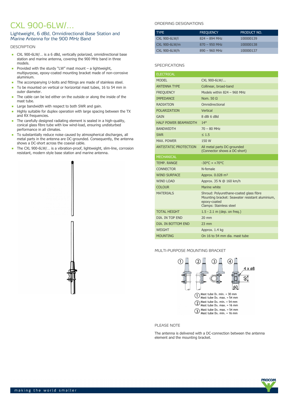 Procom CXL 900-6LW-... User Manual | 2 pages