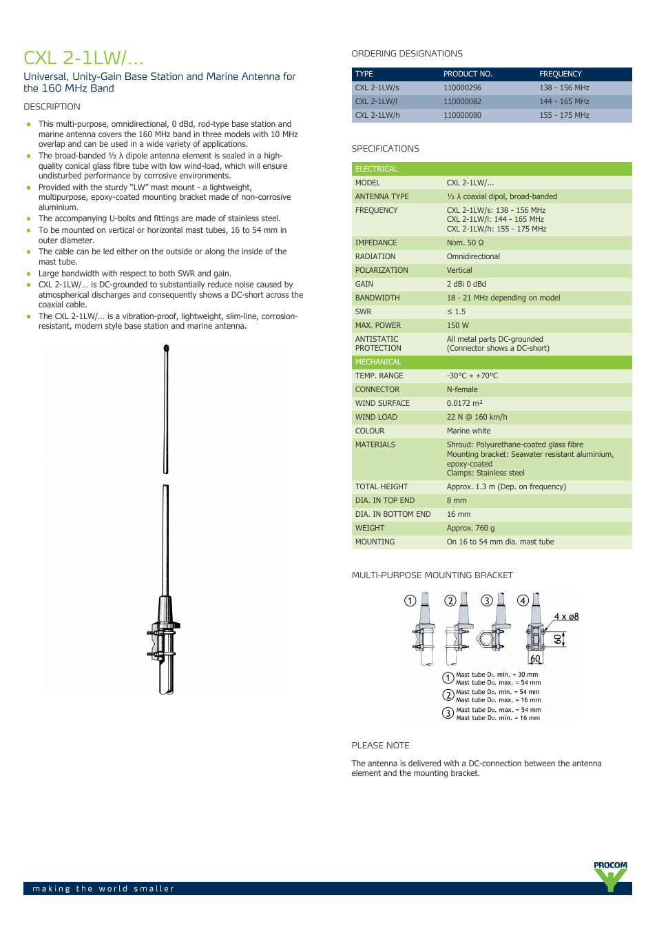 Procom CXL 2-1LW-... User Manual | 2 pages