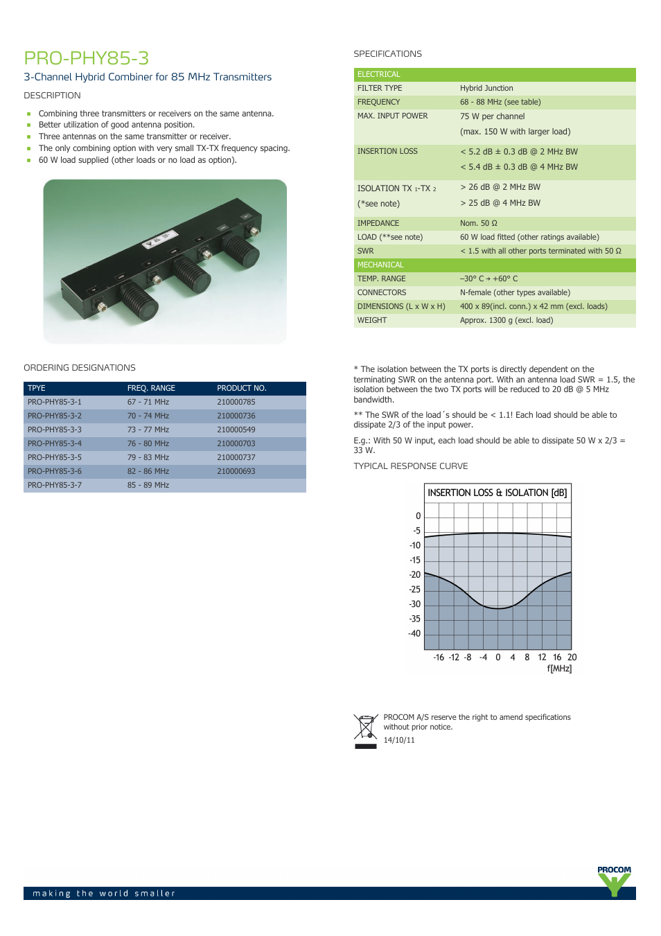 Procom PRO-phy85-3 User Manual | 1 page
