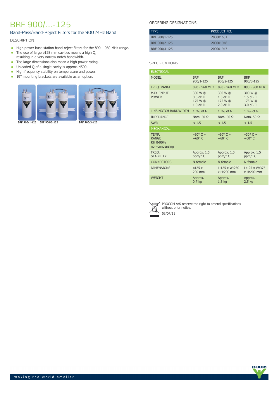 Procom BRF 900-...-125 User Manual | 1 page