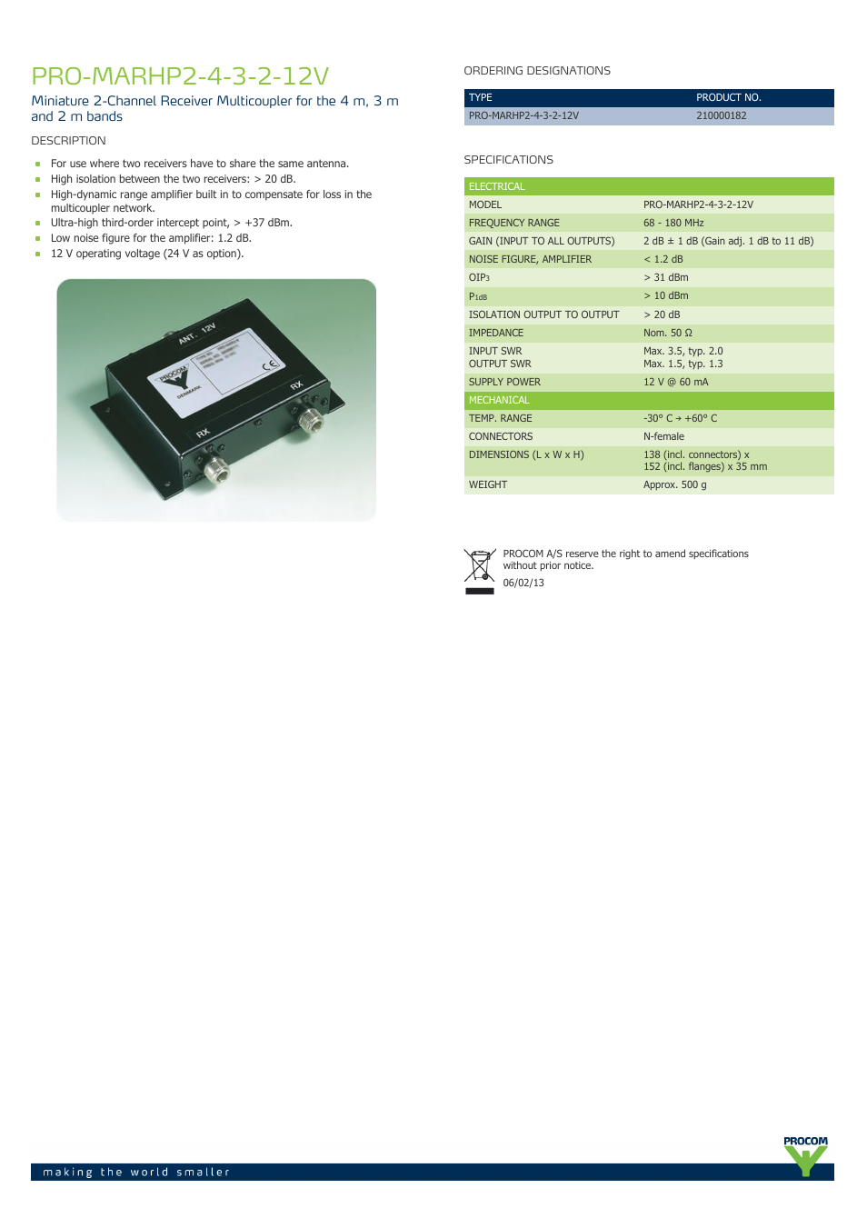 Procom PRO-marhp2-4-3-2-12v User Manual | 1 page