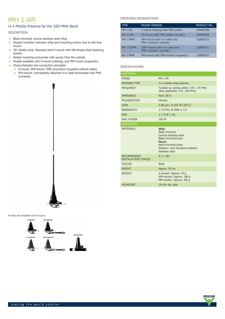 Procom MH 1-XR User Manual | 2 pages