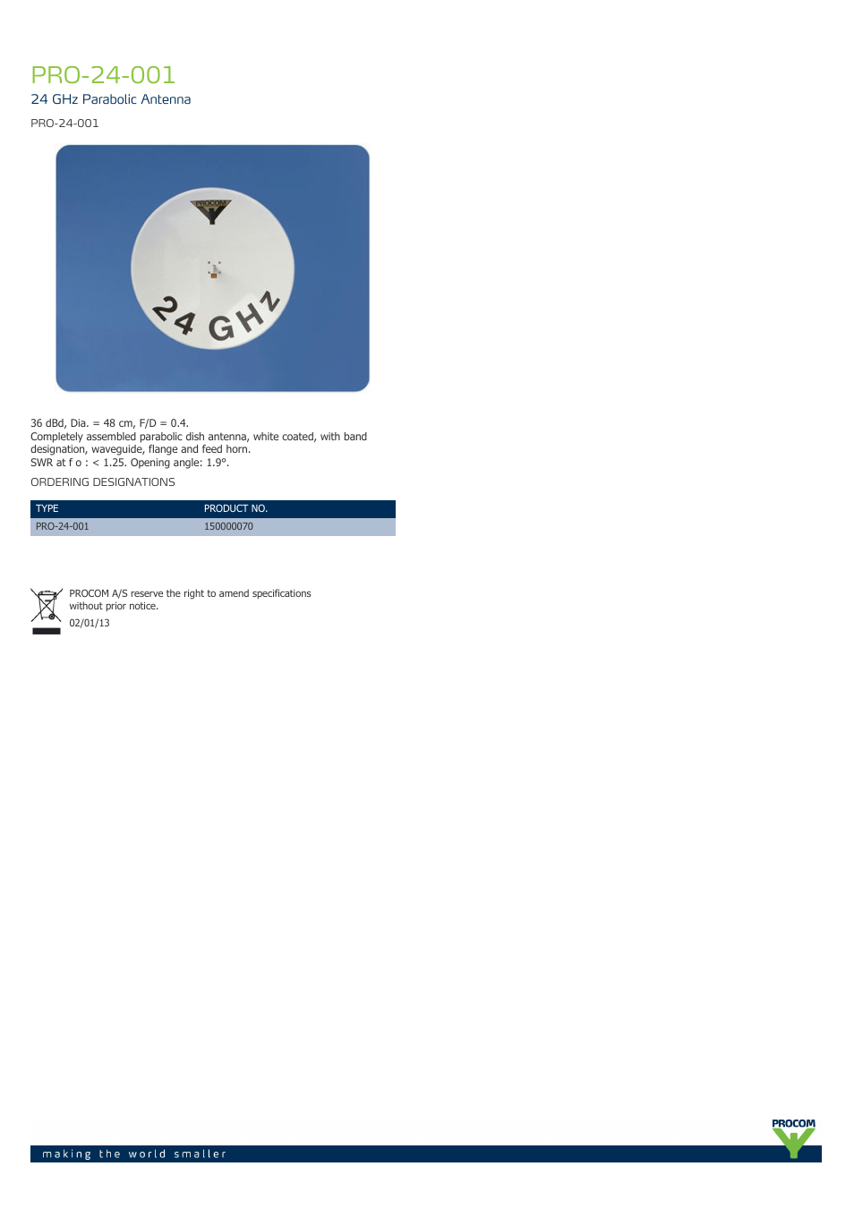 Procom PRO-24-001 User Manual | 1 page
