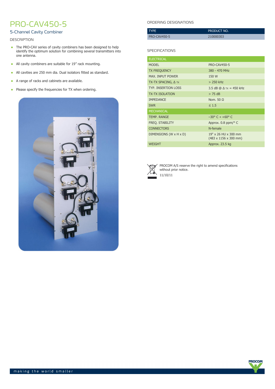 Procom PRO-cav450-5 User Manual | 1 page