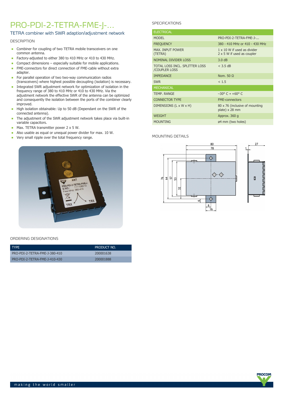 Procom PRO-pdi-2-tetra-fme-j-... User Manual | 2 pages