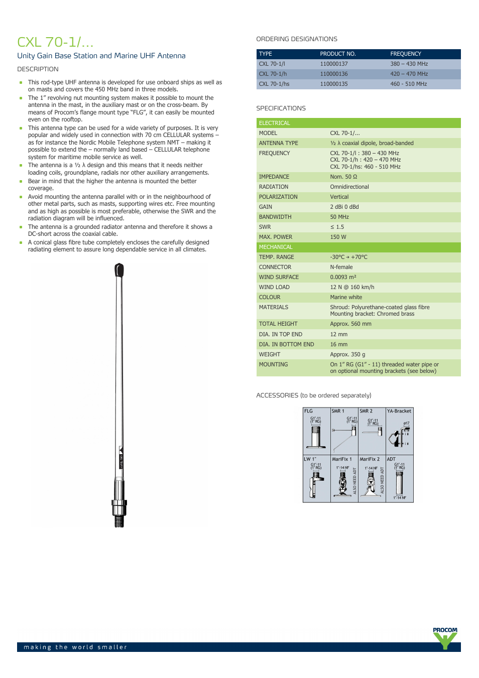 Procom CXL 70-1-... User Manual | 2 pages