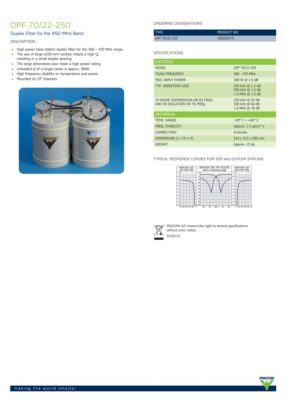 Procom DPF 70-22-250 User Manual | 1 page