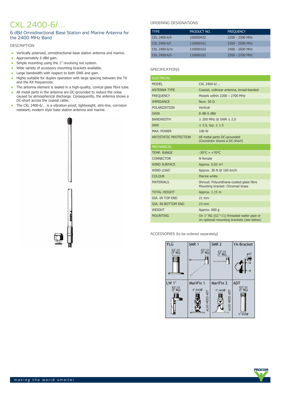 Procom CXL 2400-6-... User Manual | 2 pages