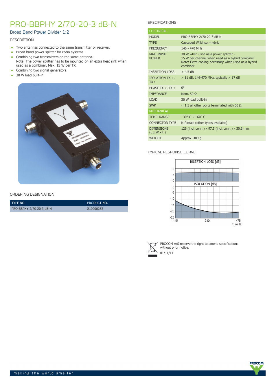 Procom PRO-bbphy-2-70-20-3-db-n User Manual | 1 page