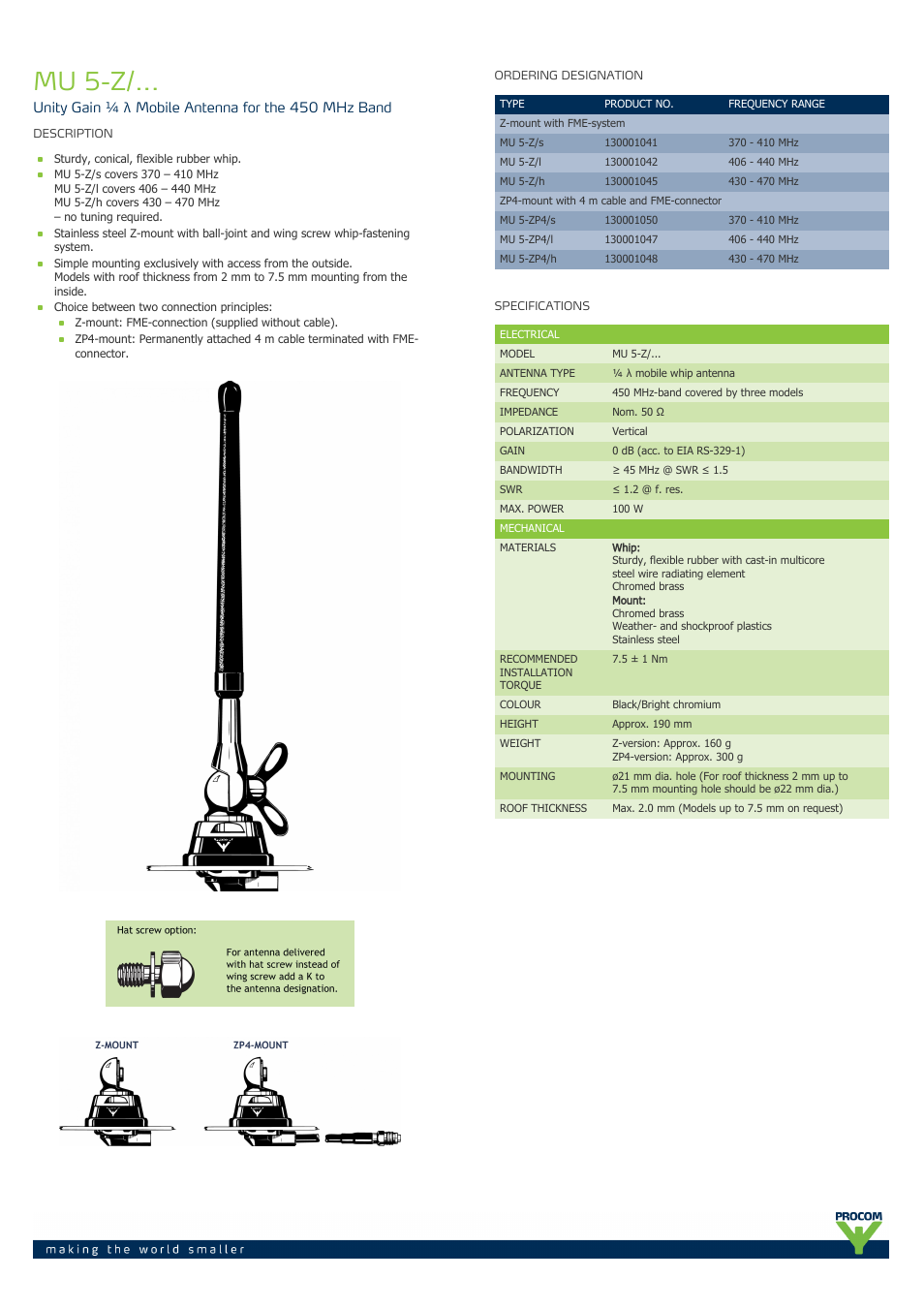 Procom MU 5-z-... User Manual | 2 pages