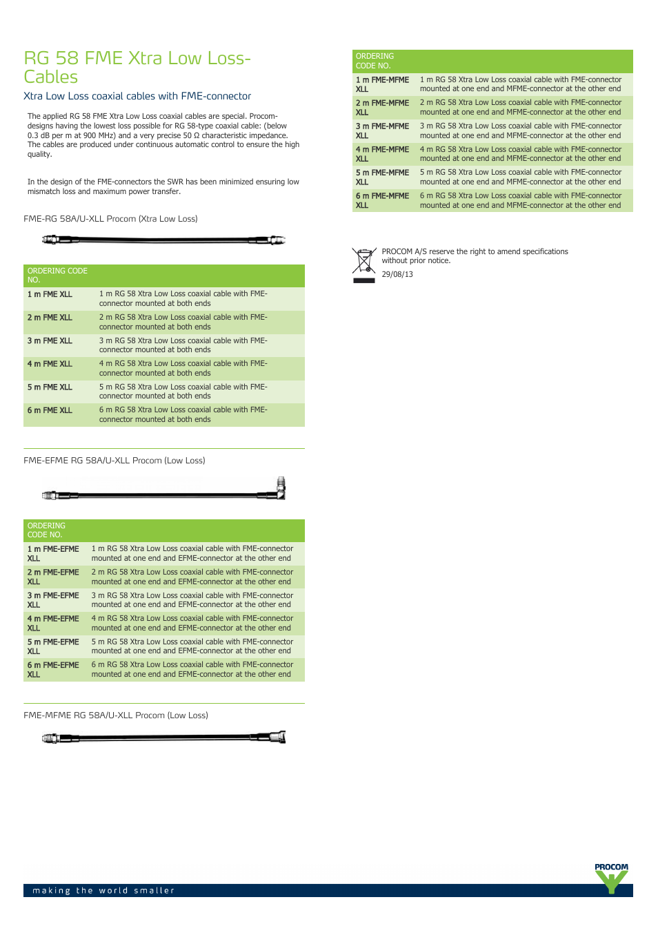 Procom RG-58-fme-xtra-low-loss-cables User Manual | 1 page