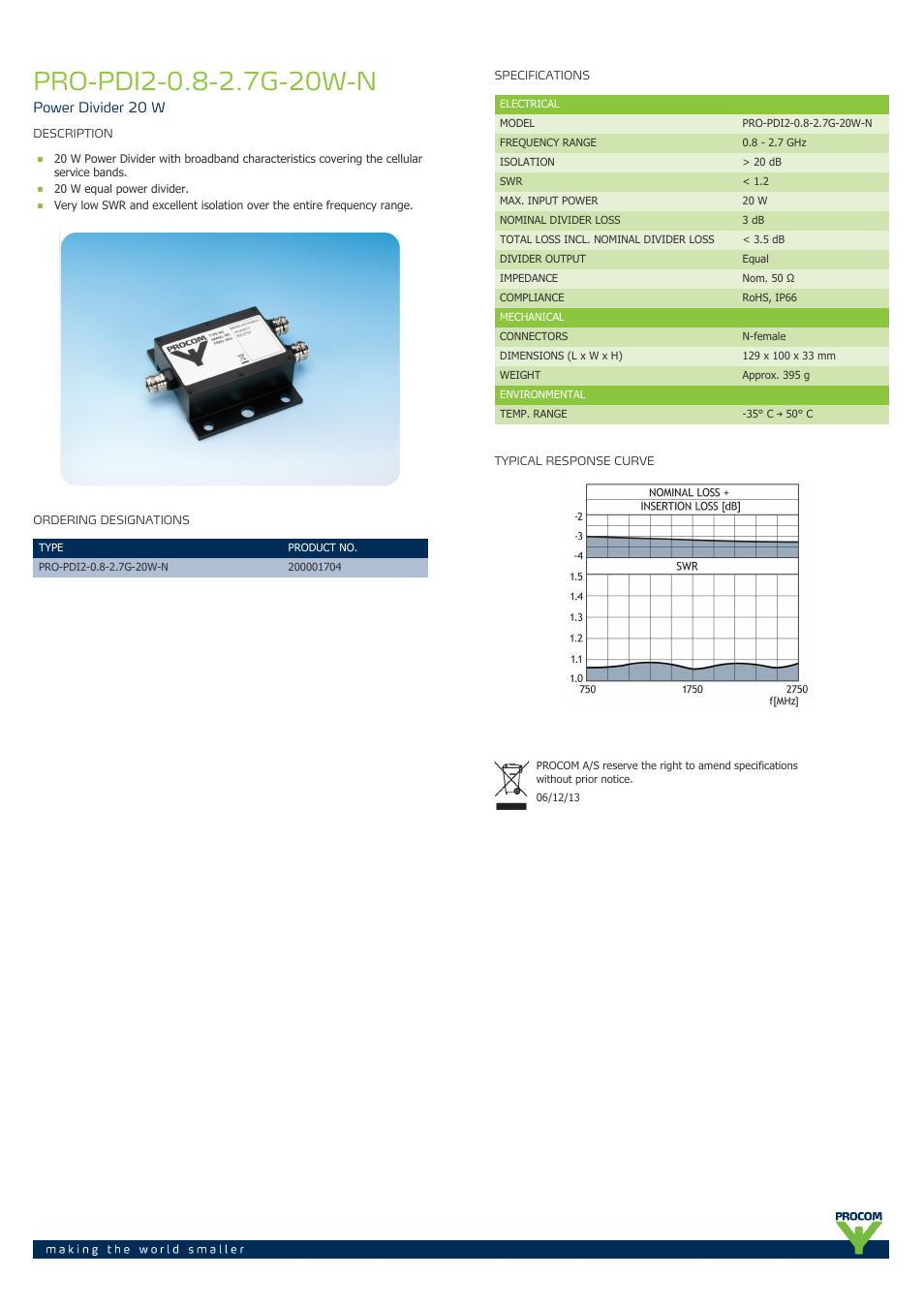 Procom PRO-pdi2-0.8-2.7g-20w-n User Manual | 1 page