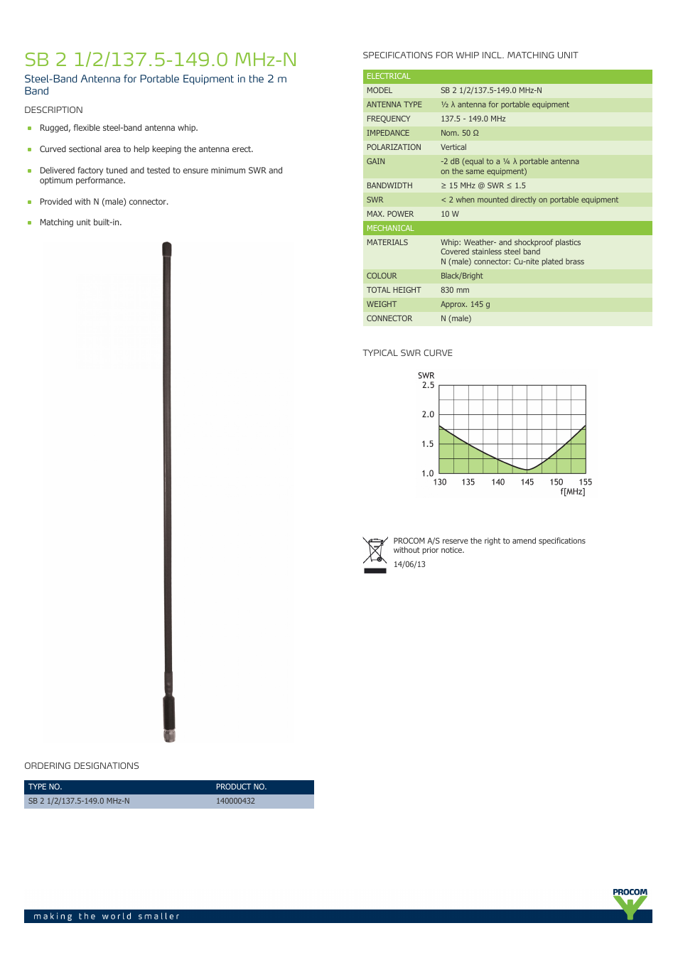 Procom SB 2-1-2-137.5-149.0-mhz-n User Manual | 1 page