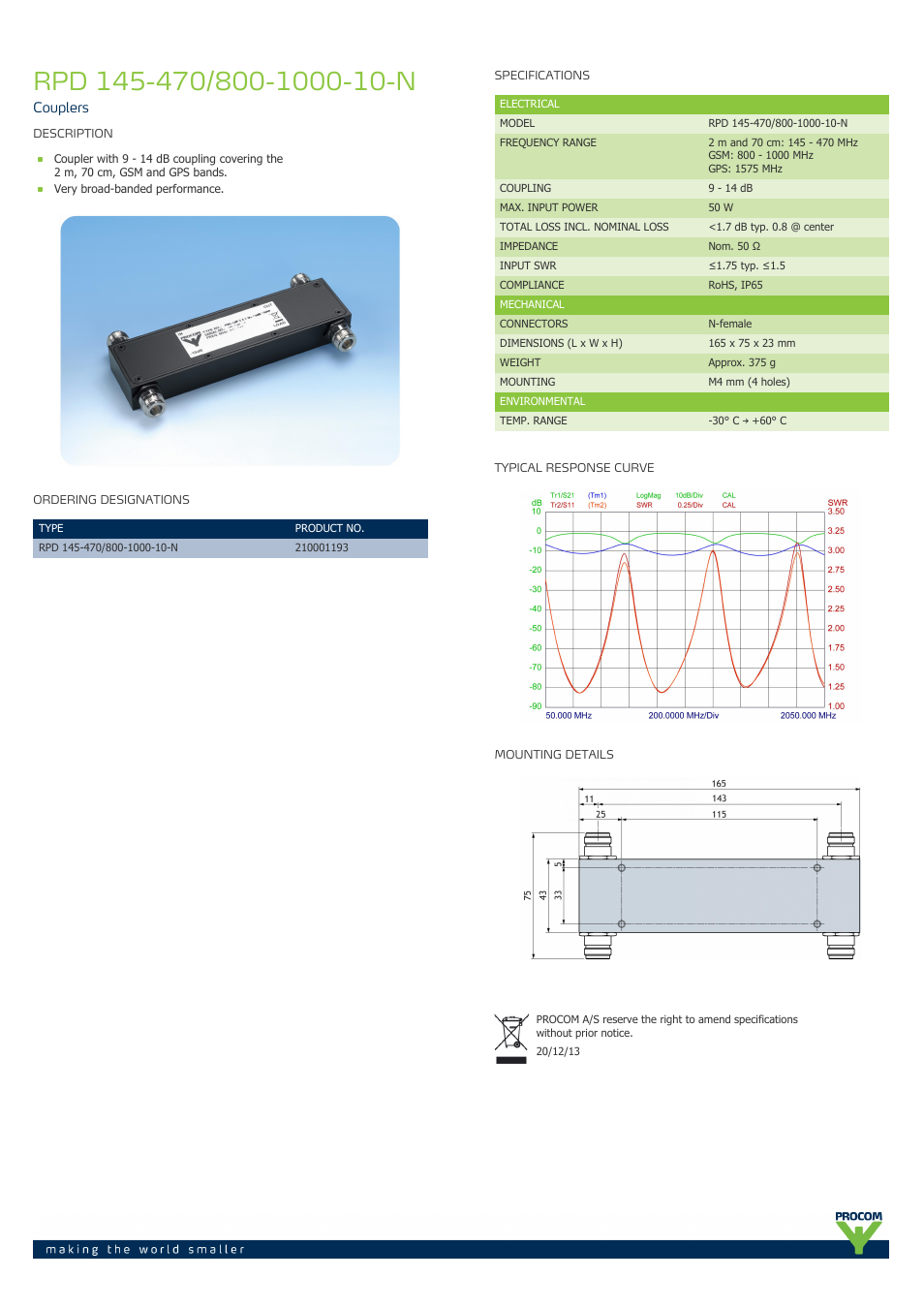 Procom RPD-145-470-800-1000-10-n User Manual | 1 page