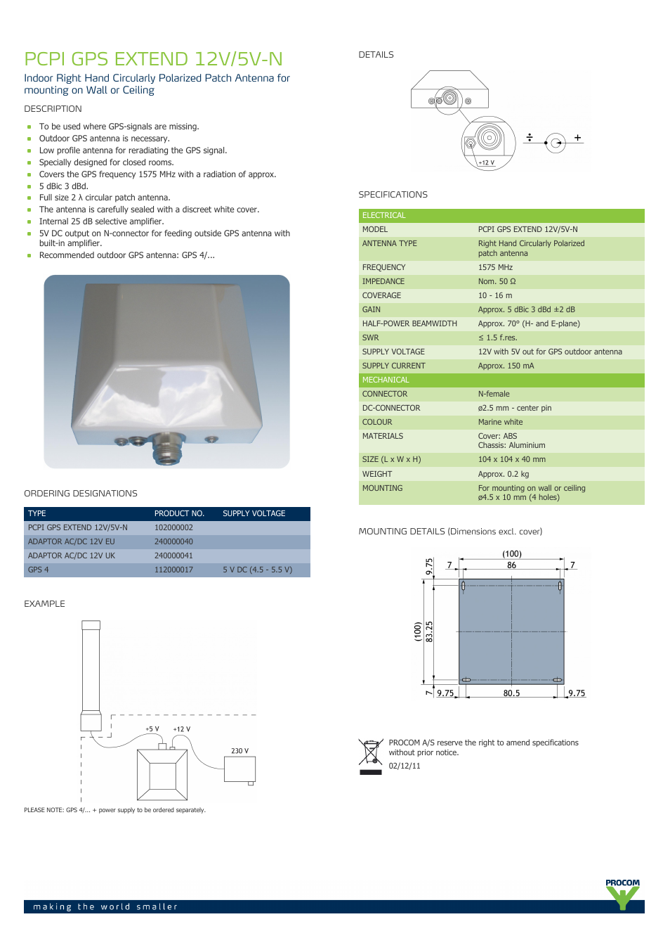 Procom PCPI GPS EXTEND 12V-5V-N User Manual | 1 page