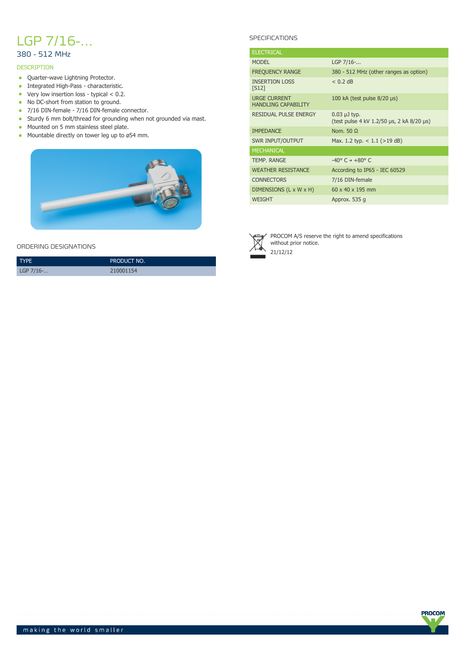 Procom LGP 7-16-... User Manual | 1 page