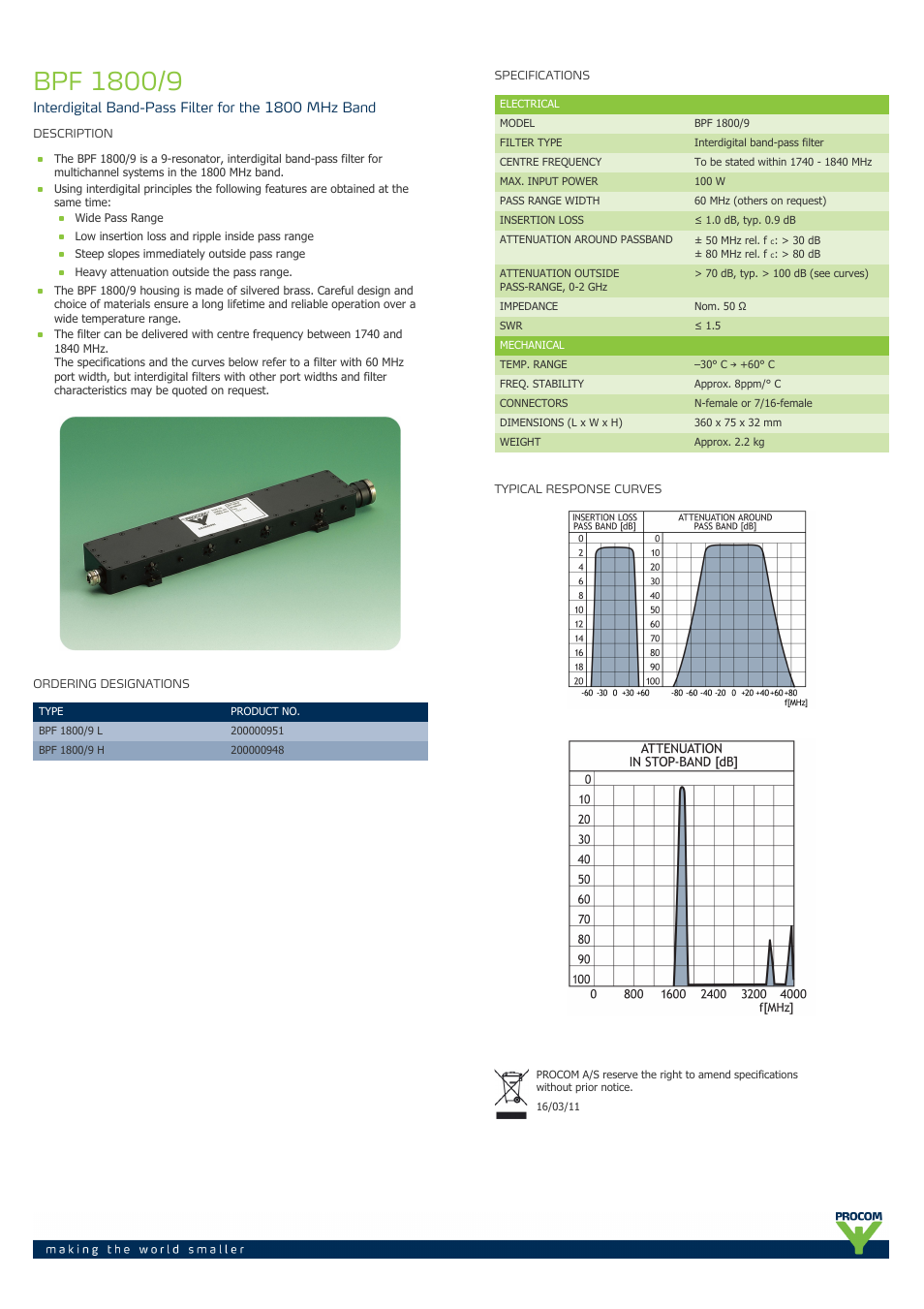 Procom BPF 1800-9 User Manual | 1 page
