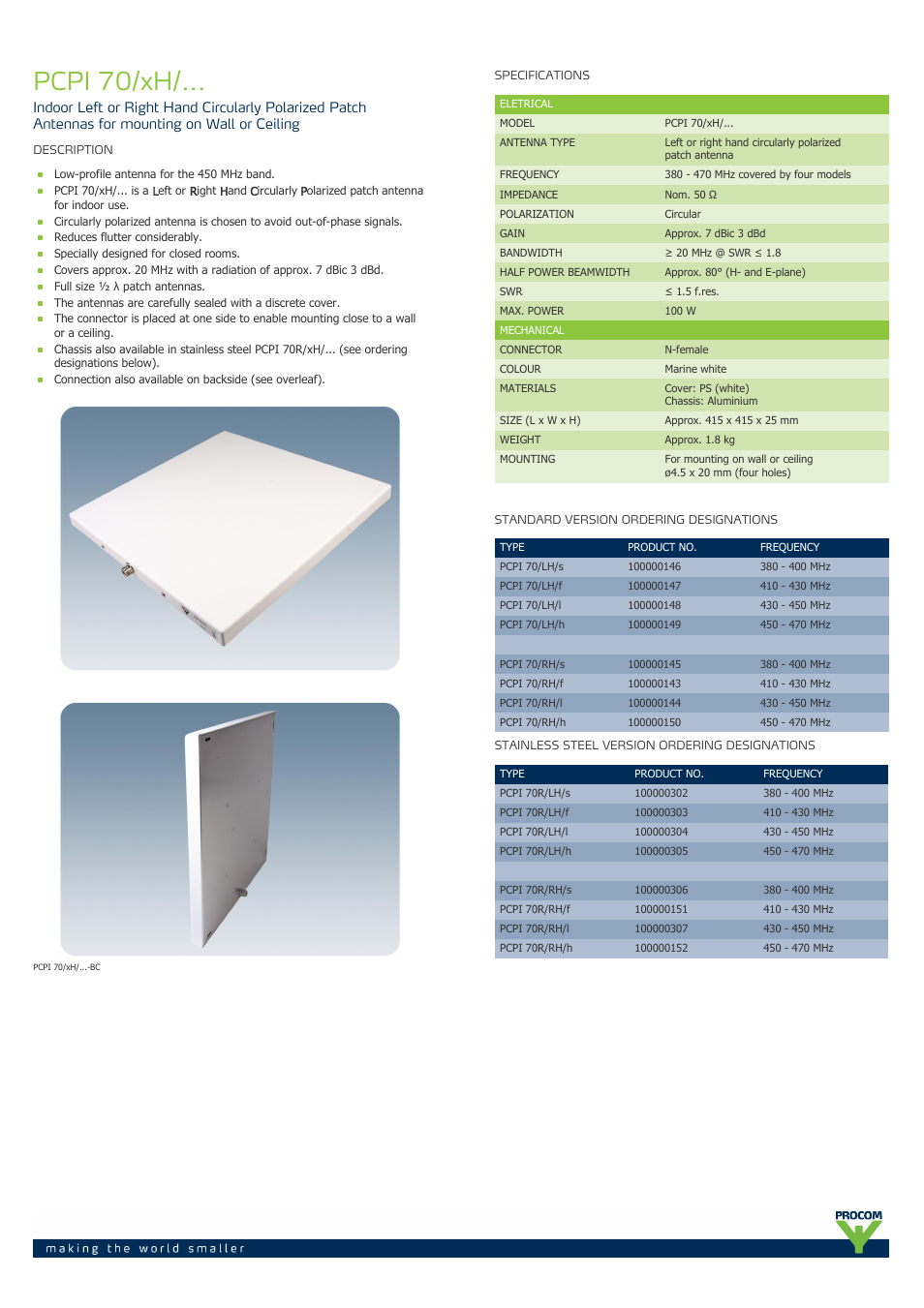 Procom PCPI-70-xh-... User Manual | 2 pages