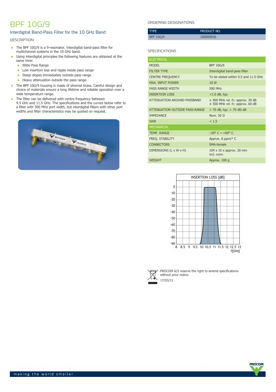 Procom BPF 10g-9 User Manual | 1 page