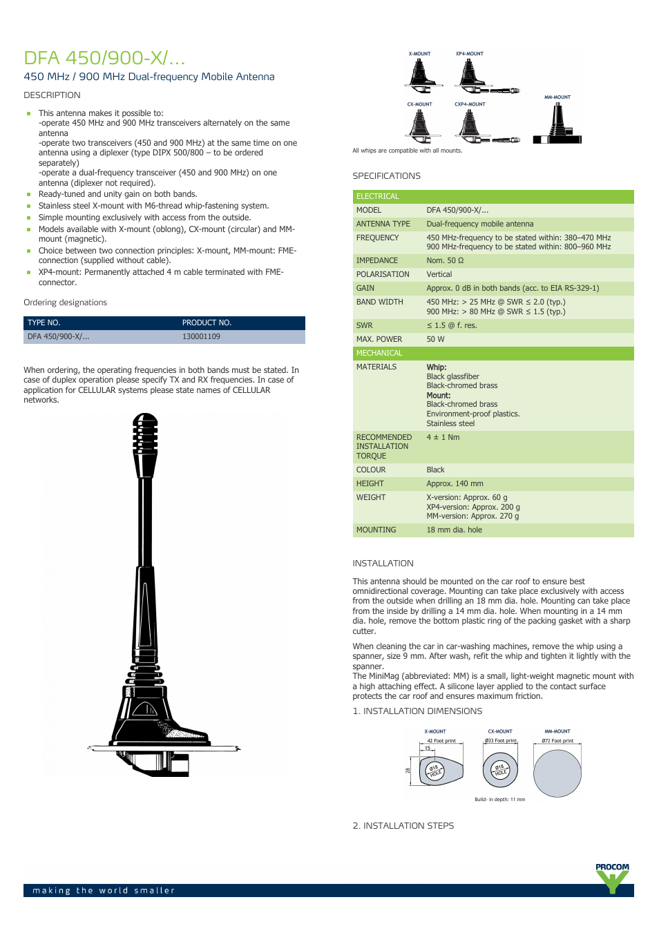 Procom DFA 450-900-x-... User Manual | 2 pages