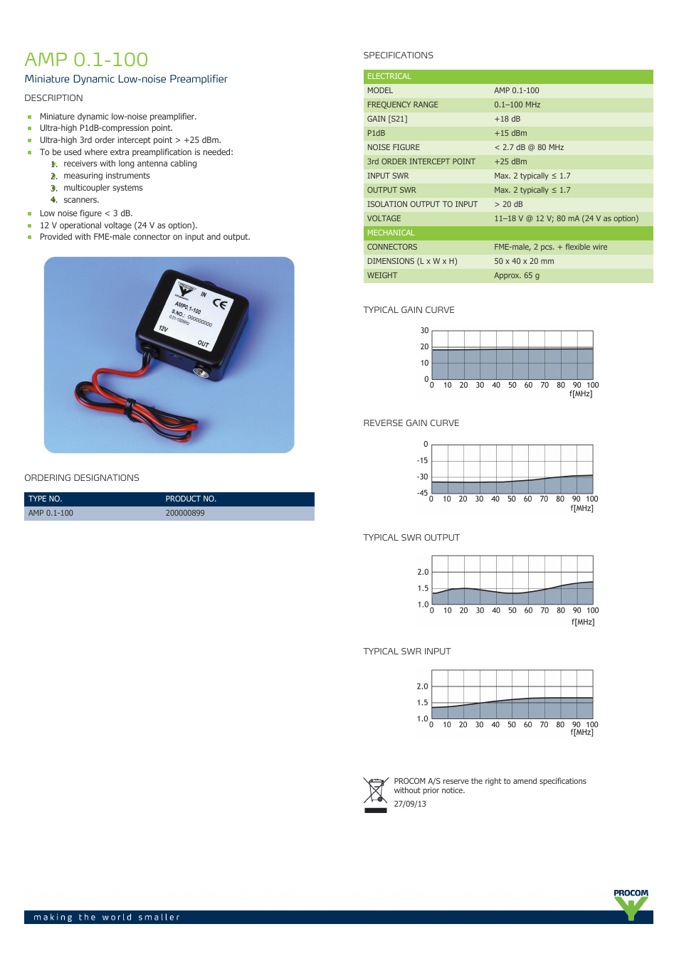 Procom AMP-0.1-100 User Manual | 1 page