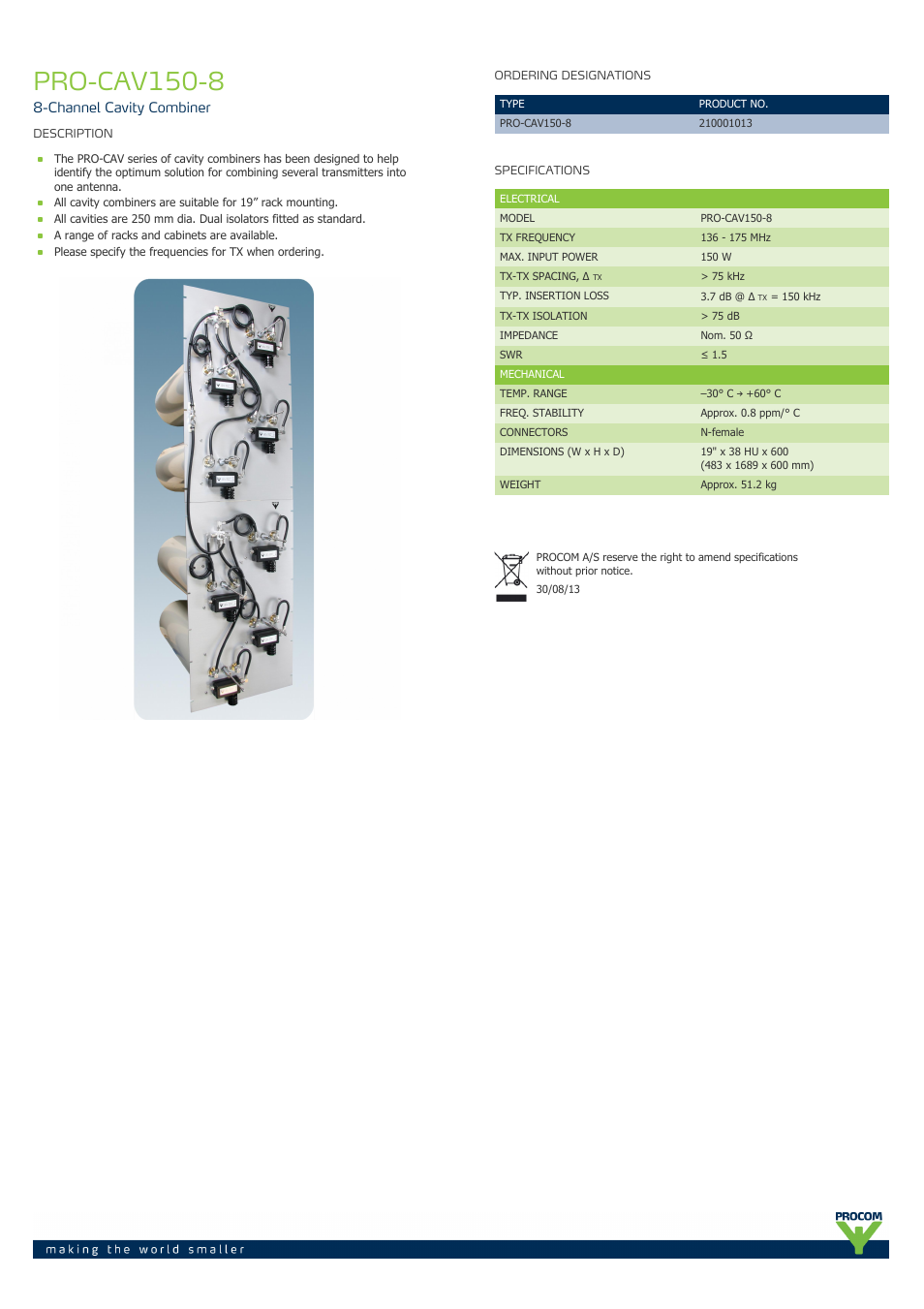 Procom PRO-cav150-8 User Manual | 1 page