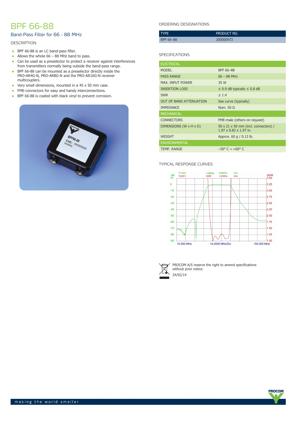 Procom BPF 66-88 User Manual | 1 page