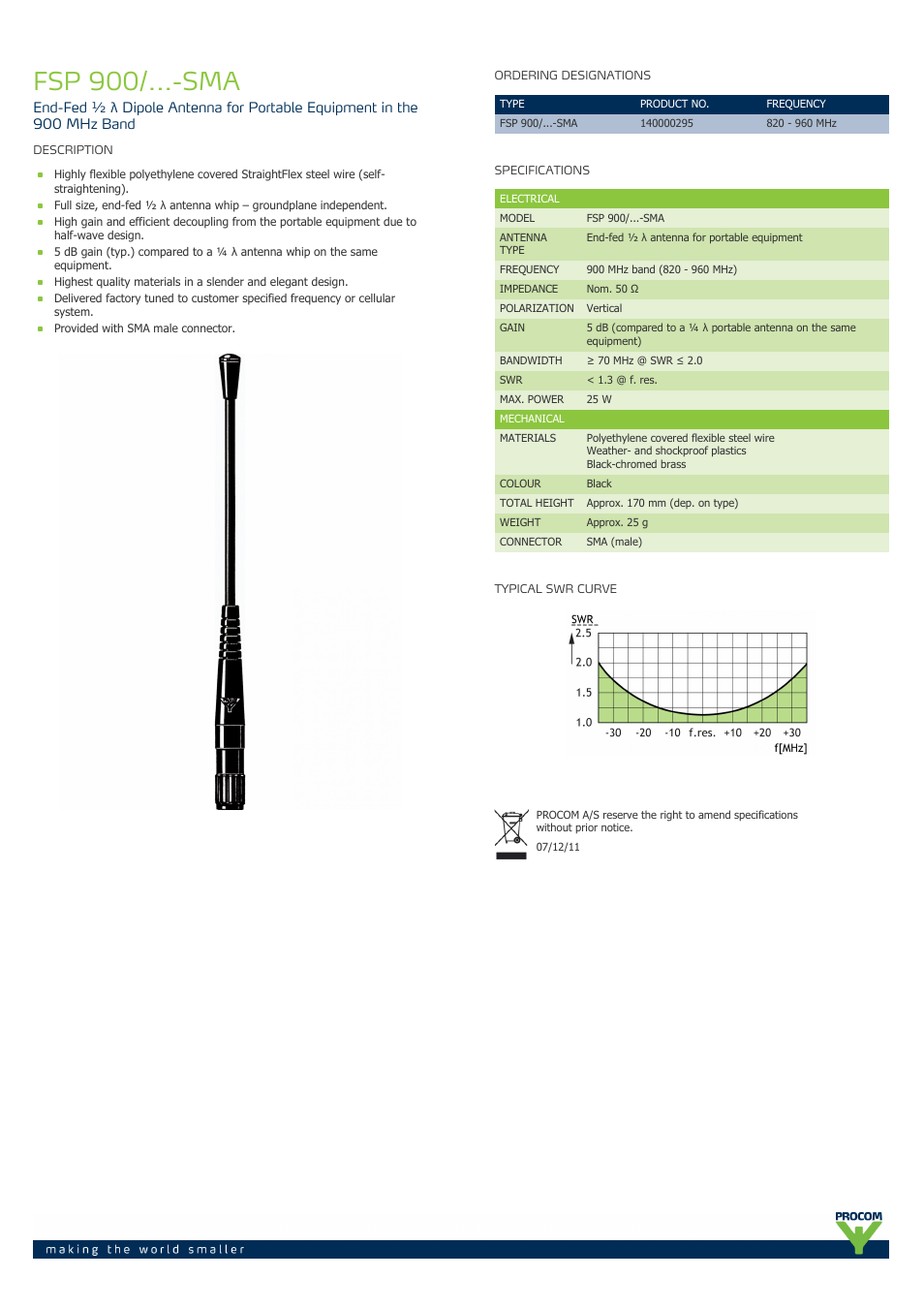 Procom FSP 900-...-sma User Manual | 1 page