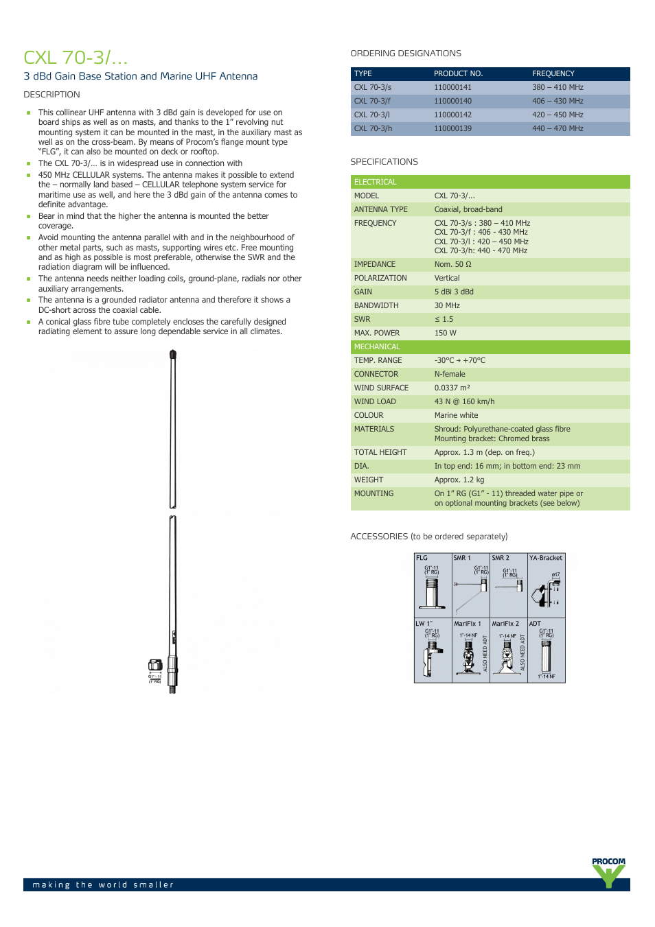 Procom CXL 70-3-... User Manual | 2 pages