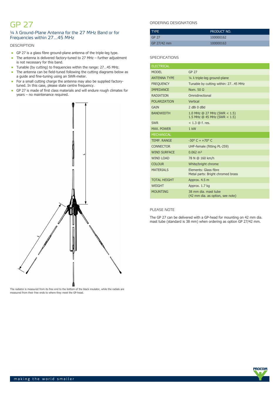 Procom GP 27 User Manual | 2 pages